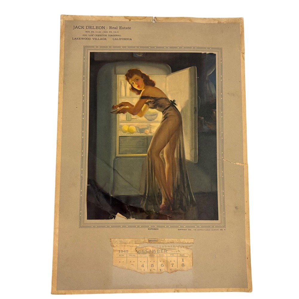 1945 December Calendar Pinup Girl Art Jack Deleon RealEstate Lakewood California